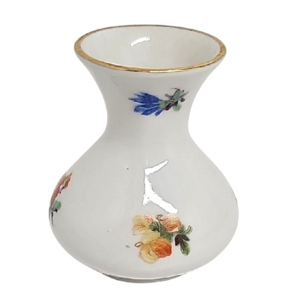 Schumann Bavaria #28 Charming White with Floral Accents and Gold Trim Mini Vase